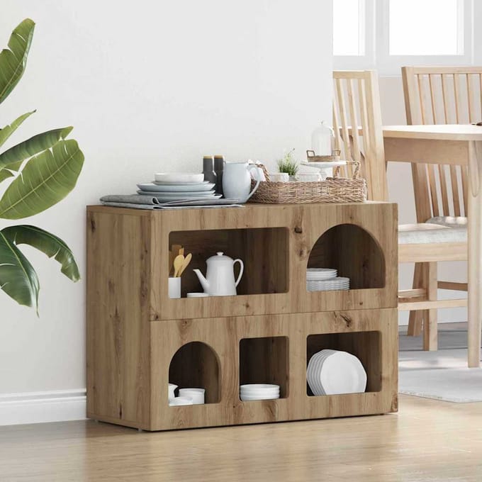 vidaXL - Dressoir - ELST - Artisan - Eiken - 80.5 - x - 35 - x - 59 - cm - Bewerkt - hout