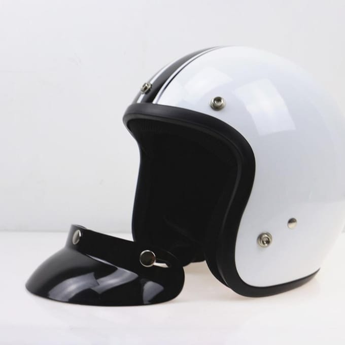 Universele zwarte 3-snap motorhelm pieklens open zonnescherm vizierscherm white