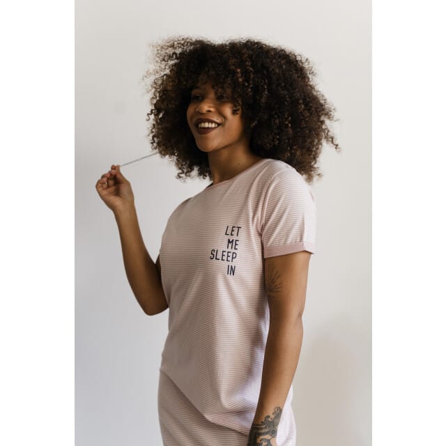 By Louise Essential Dames Nachthemd Korte Mouw Gestreept Roze - Maat XL