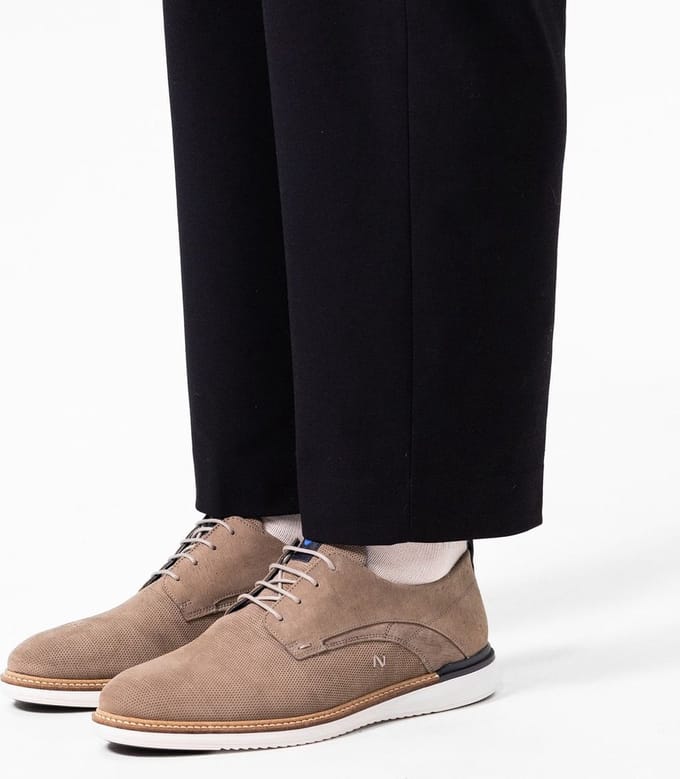 No Stress - Heren - Taupe suède veterschoenen - Maat 45