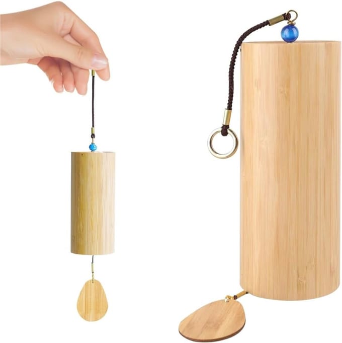 Quvo® Windgong Bamboe - Windgong Buiten - Windorgel - bamboe/zilver - 23cm x 9cm x 9cm