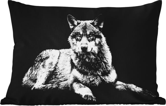 Buitenkussens - Tuin - Wilde dieren - Wolf - Zwart - Wit - 50x30 cm
