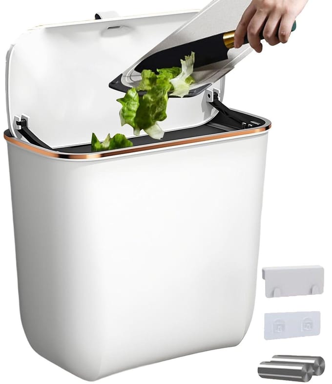 Wandgemonteerde Prullenbak - Keuken Afvalbak - Ruimtebesparend Opbergen - Compact Ontwerp - 7L Capaciteit - Wit