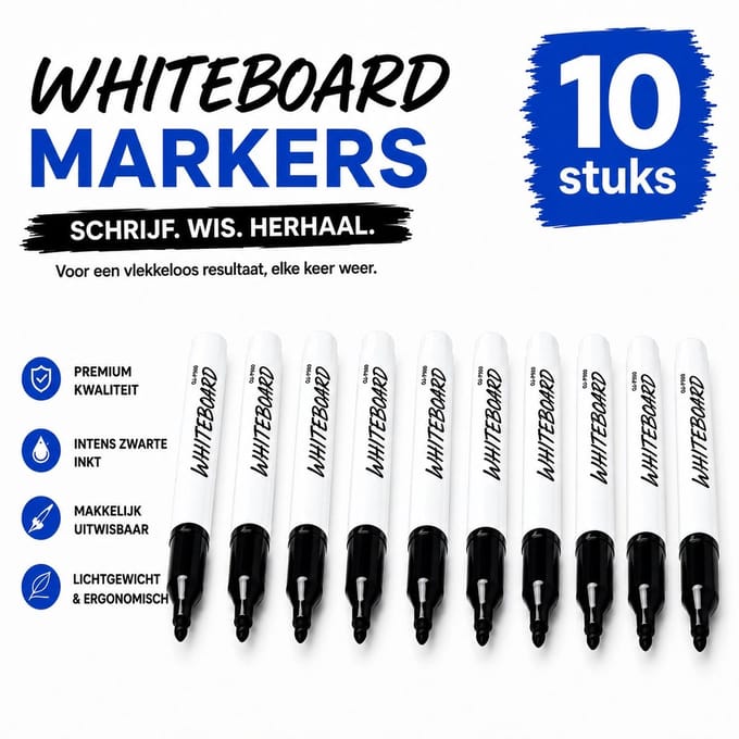 Whiteboard markers - 10 stuks - 14 cm - Zwart - Goede kwaliteit