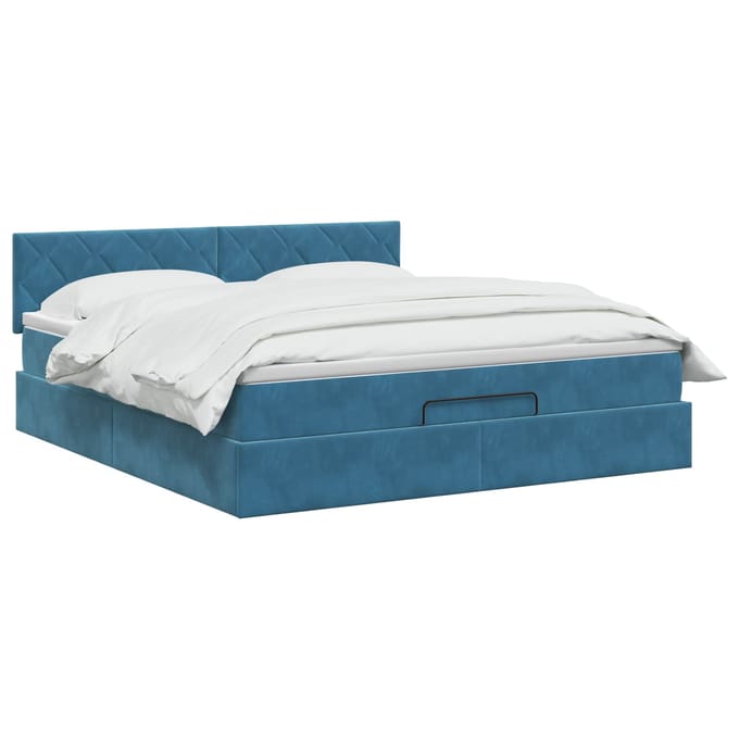 vidaXL - Ottoman - bed - met - matras - Donkerblauw - 140 - x - 190 - cm - Fluweel