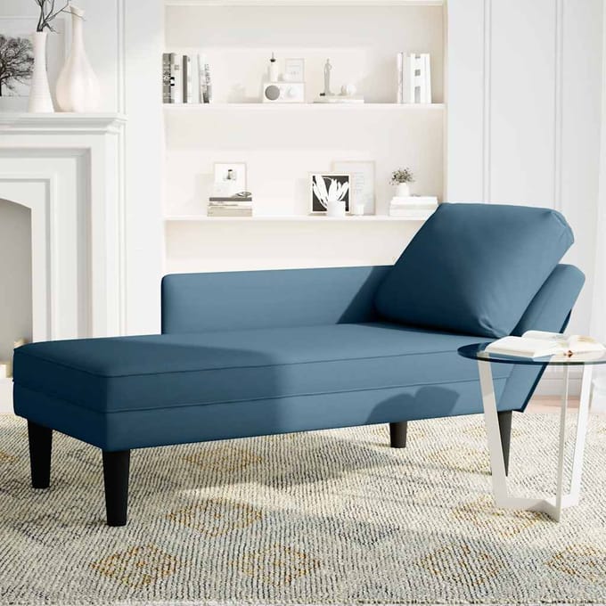 vidaXL - Chaise - longue - met - kussen - en - rechterarmleuning - fluweel - blauw