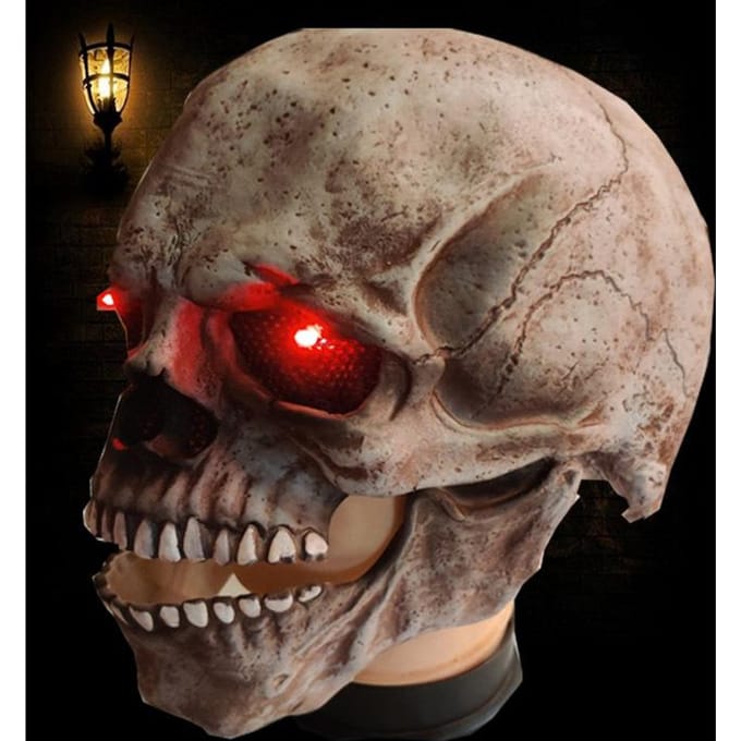 Schedel latex masker met gloeiende ogen One size grijs