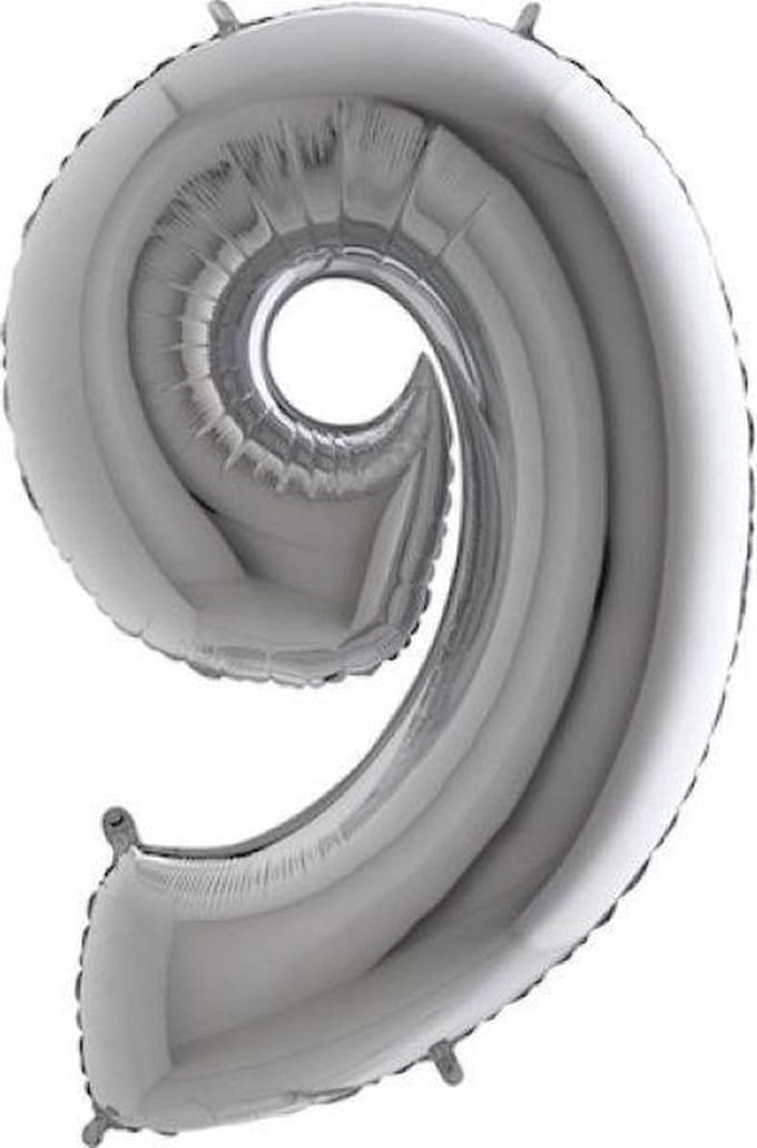 Folieballon - Cijfer 9 - zilver - Grabo Balloons - 66cm