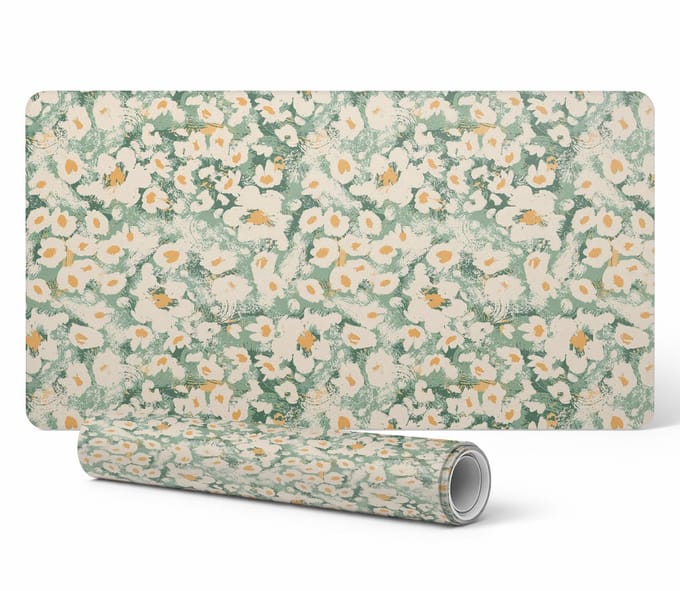Vinyl bureauonderlegger met stijlvolle retro bloemenprint 100x50 cm