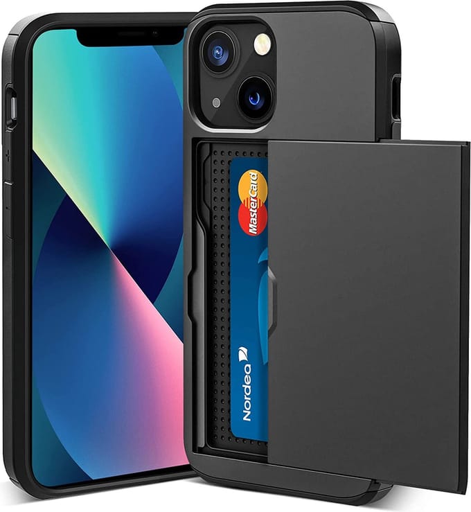 Backcover geschikt voor Apple iPhone 14 - Zwart - Hard PC - Pasjeshouder