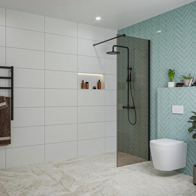 FugaFlow Eccelente Vetro inloopdouche badkamer - 80x200cm - rookglas - wandarm - mat zwart -