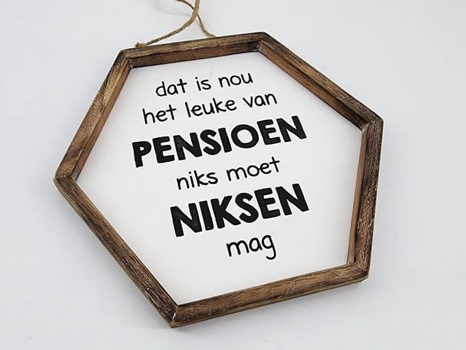 Tekst lijst zeshoek 22x24cm leuke van pensioen wit