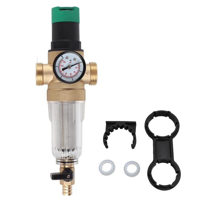 Waterdrukregelaar Messing RVS Filter Waterdrukverlager met Manometer 3/4
