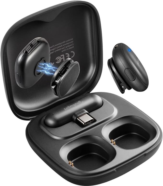 Draadloze Lavalier Microfoon Set voor iPhone, iPad en Android met Oplaadcase, 8 Uur Batterijduur, Ideaal voor Video-opnames, Vloggen en Interviews