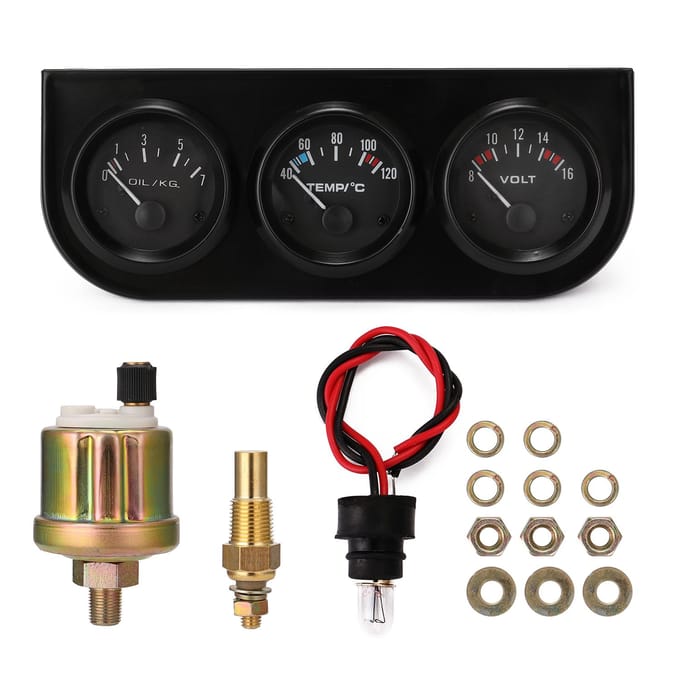52MM 3-in-1 Voltmeter + Watertemperatuurmeter + Olietemperatuurmeter Kit Voltmeter of Olietemperatuurmeter zwart