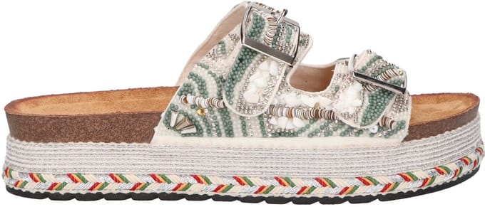 La Strada Platform Slipper Groen Textiel - Damesschoenen - Maat - 38