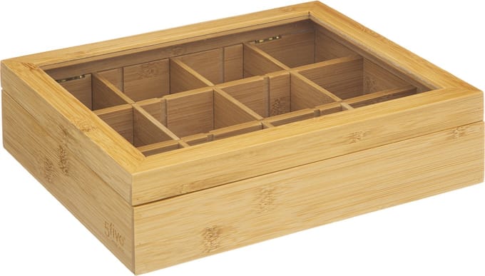 5Five Theedoos - 12-vaks - Bamboe hout - 23 x 28 x 7 cm - zelf indeelbaar - opbergkistje