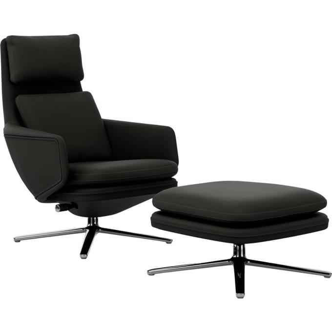 Vitra Grand Relax met Ottoman - umbragrijs - gepolijst aluminium