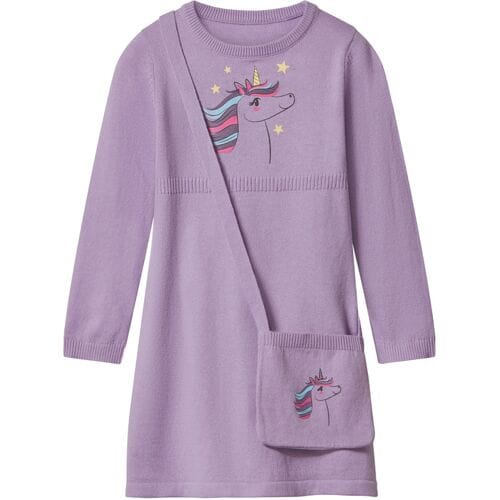 LUPILU Gebreide kinder jurk met tasje (Lila, 98/104)