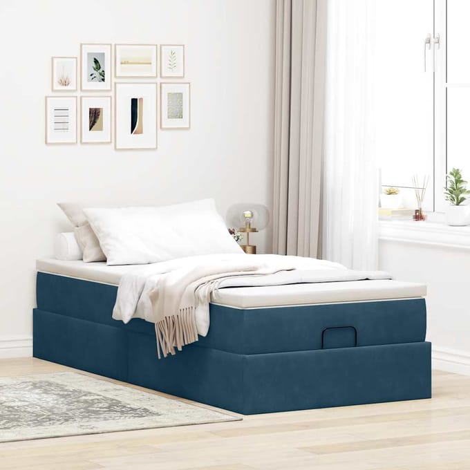 vidaXL - Ottoman - bed - met - matras - 90x190cm - fluweel - donkerblauw