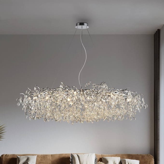 Paul Neuhaus kroonluchter Ricicle, chroom, lengte 150 cm
