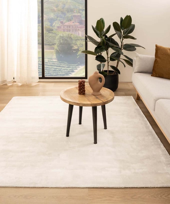 Viscose vloerkleed vierkant - Pearl wit 100x100