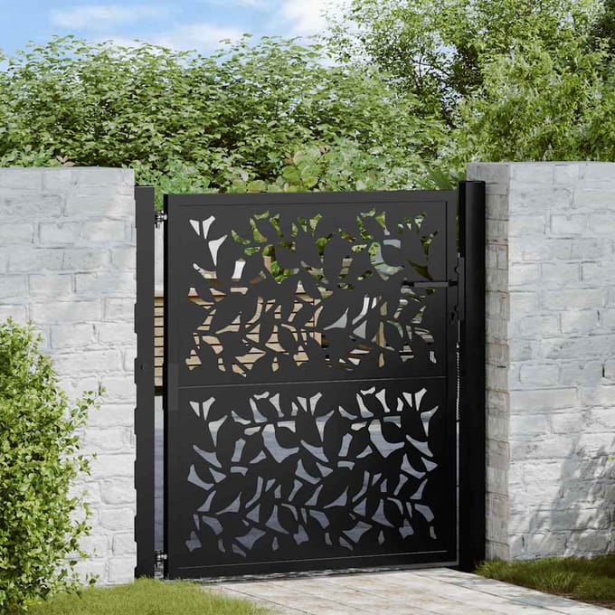 vidaXL - Poort - met - bladontwerp - 100x100 - cm - staal - zwart