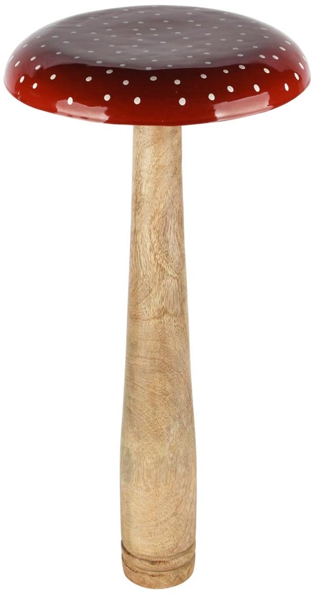 Dekoratief | Paddenstoel m/stippen, rood/wit, hout, 25x25x55cm | A258203
