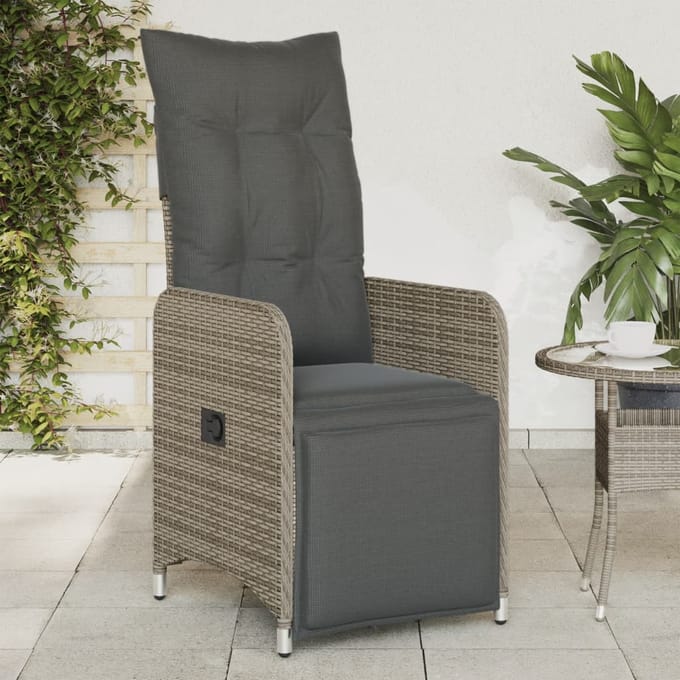vidaXL - Tuinstoelen - 2 - st - verstelbaar - met - kussens - poly - rattan - grijs