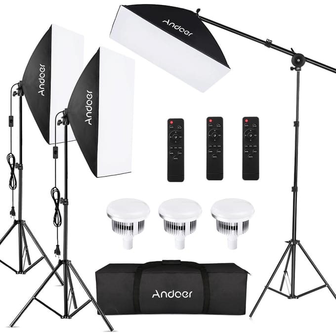 Andoer Studio Fotografie Light Kit Softbox Verlichtingsset met 85W 2800K5700K Bicolor Temperatuur EU Plug black