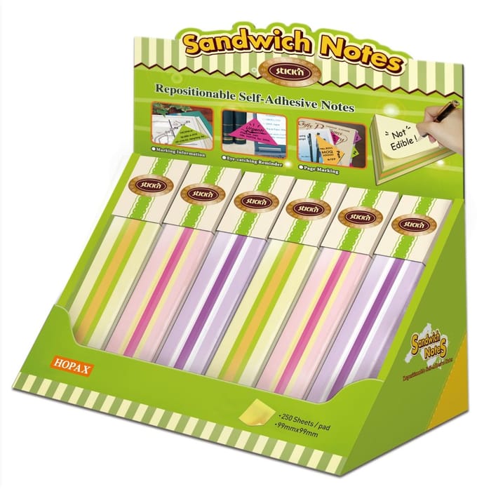 Stick'n Memoblok kubus - sandwich 99x99mm, combinatie diverse kleuren, 6 memoblokken a 250 sticky notes.