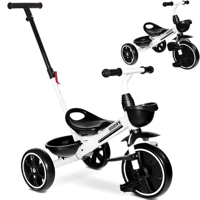 Peuter Driewieler - Kinderfiets - Buiten Spelen - Verstelbare Duwstang - 78 x 46 x 96 cm - Wit