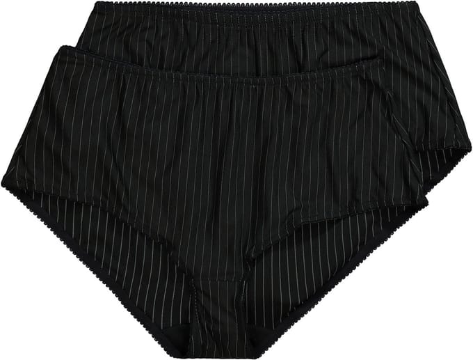 Ulla Popken - Dames - Midislips set van 2 pinstripes hoge pasvorm - Zwart - Maat 62+