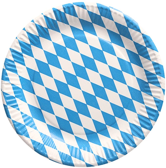 Borden, karton rond Ø 23 cm "Beiers blauw" (50 stuks) Oktoberfeest