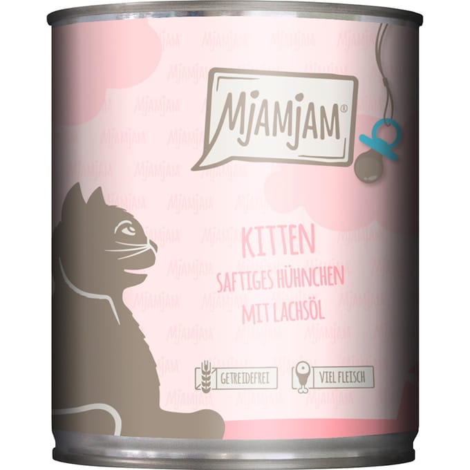 6x800g MjAMjAM Kitten Sappige Kip met Zalmolie Nat Kattenvoer