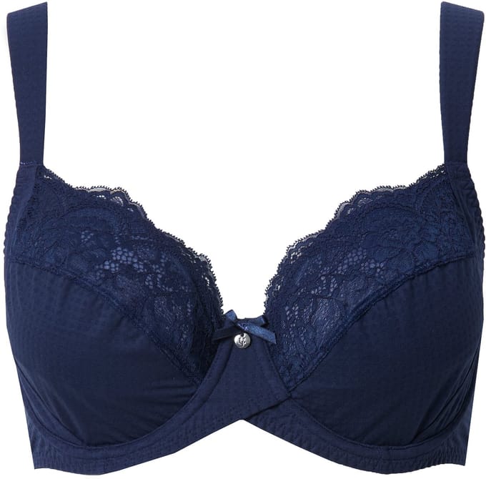 Ulla Popken - Dames - Beugelbeha jacqard kant zachte cups - Nachtblauw - Maat 85D