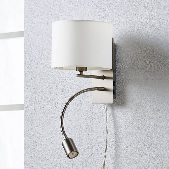 Lindby wandlamp Florens, nikkel, LED leeslamp, 23,5 cm