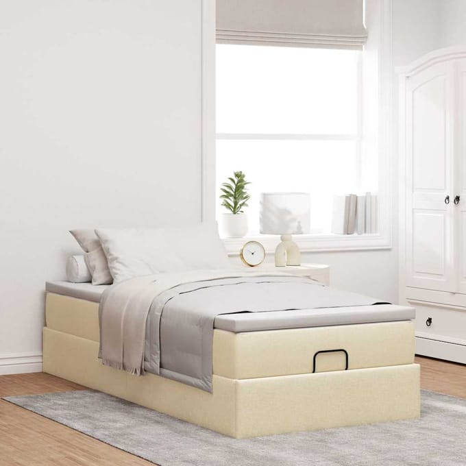 vidaXL - Ottoman - bed - met - matras - 100x200cm - stof - crèmekleurig