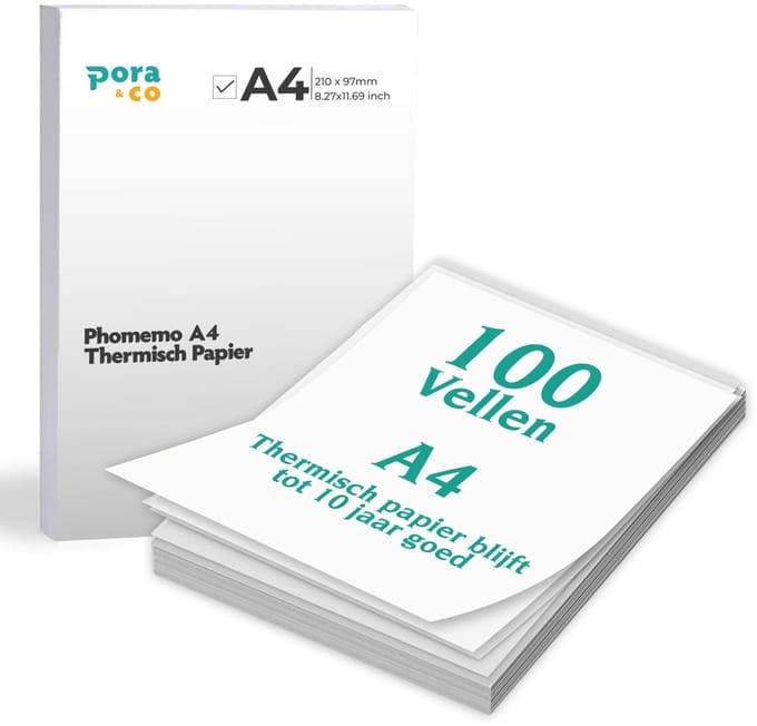Pora&Co - Phomemo® A4 Papier - Papier voor Printers - 100 Vellen - Sneldrogend - Thermische Printer Papier