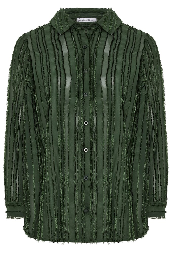 Yours London Groen Getextureerde Jacquard Blouse Met Strepen Size 40