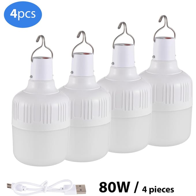 9 stuks noodverlichtingslampen 40W oplaadbare LED-lamp met haak 5 versnellingen instelbare energie 80W 4Pcs wit