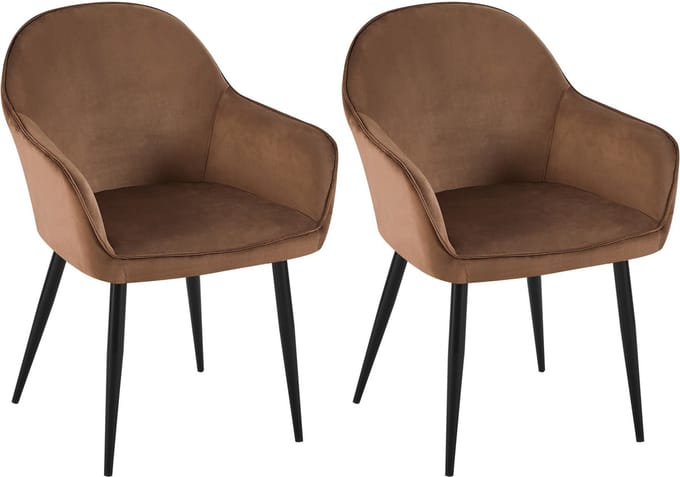 CLP Boise Set van 2 eetkamerstoelen - Met armleuning - Metalen frame - Velvet - Fluweel - bruin