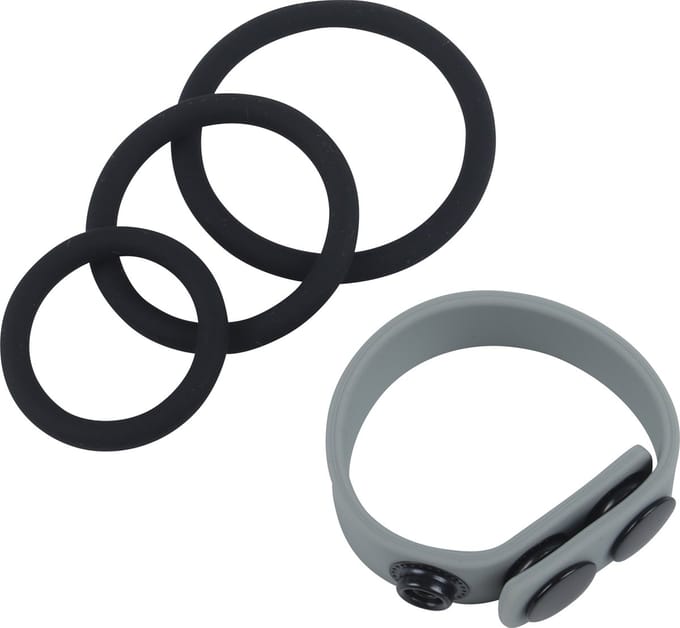 Banoch | Classic trio Cockring + verstelbare grijze penisring | Siliconen