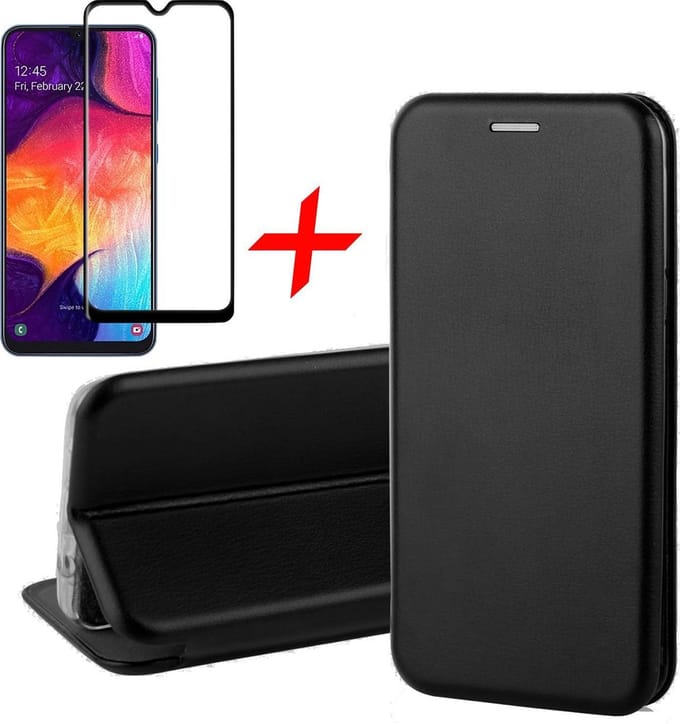 Hoesje geschikt voor Samsung Galaxy A30s - Screen Protector FullGuard - Book Case Kunstleer ThinShield Zwart & Screenprotector