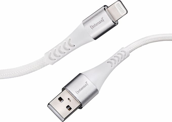 Intenso 7902102 USB-kabel USB 2.0 USB-A stekker, Apple Lightning stekker 1.50 m Wit Stoffen mantel