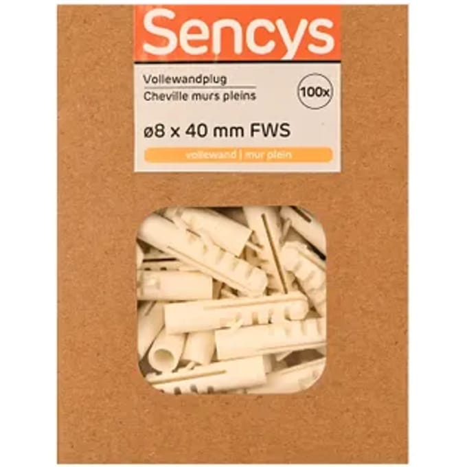 Sencys Plug Voor Volle Wand Nylon - Diam. 8x40mm - 100 Stuks
