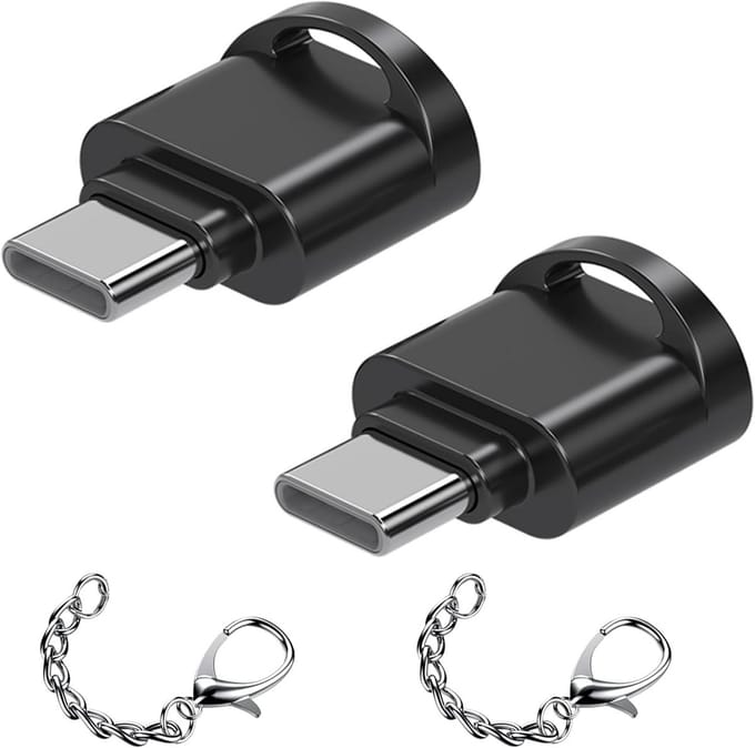 Kaartlezer USB C - Micro SD Adapter - Snelle Data Transfer - Pendant Ketting Ontwerp - Set van 2 - Zwart