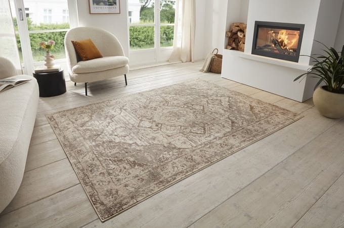 Flycarpets Terrain Designer Laagpolig vloerkleed - Crème / Bruin - 80x200 cm
