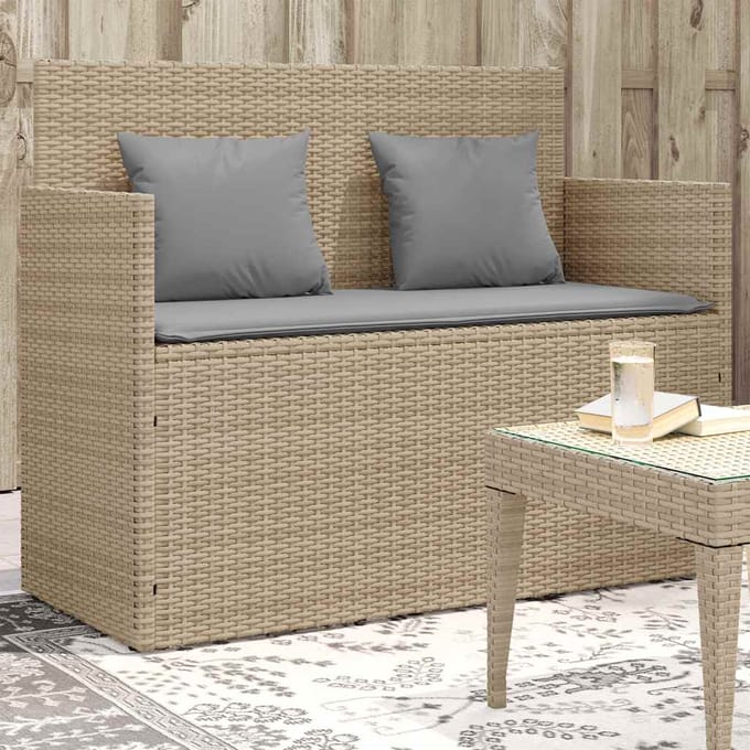 vidaXL - Tuinbank - met - kussens - poly - rattan - beige