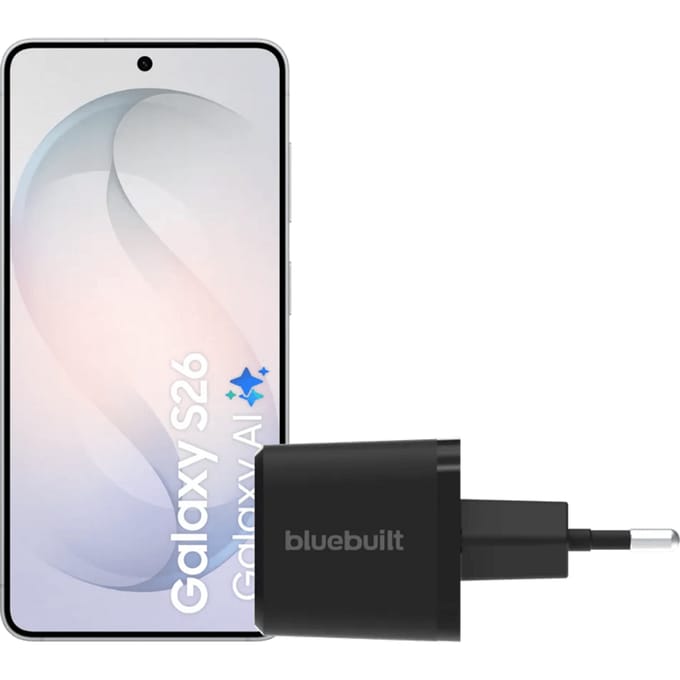 Samsung Galaxy S26 512GB Wit 5G + BlueBuilt Oplader 65 Watt Zwart